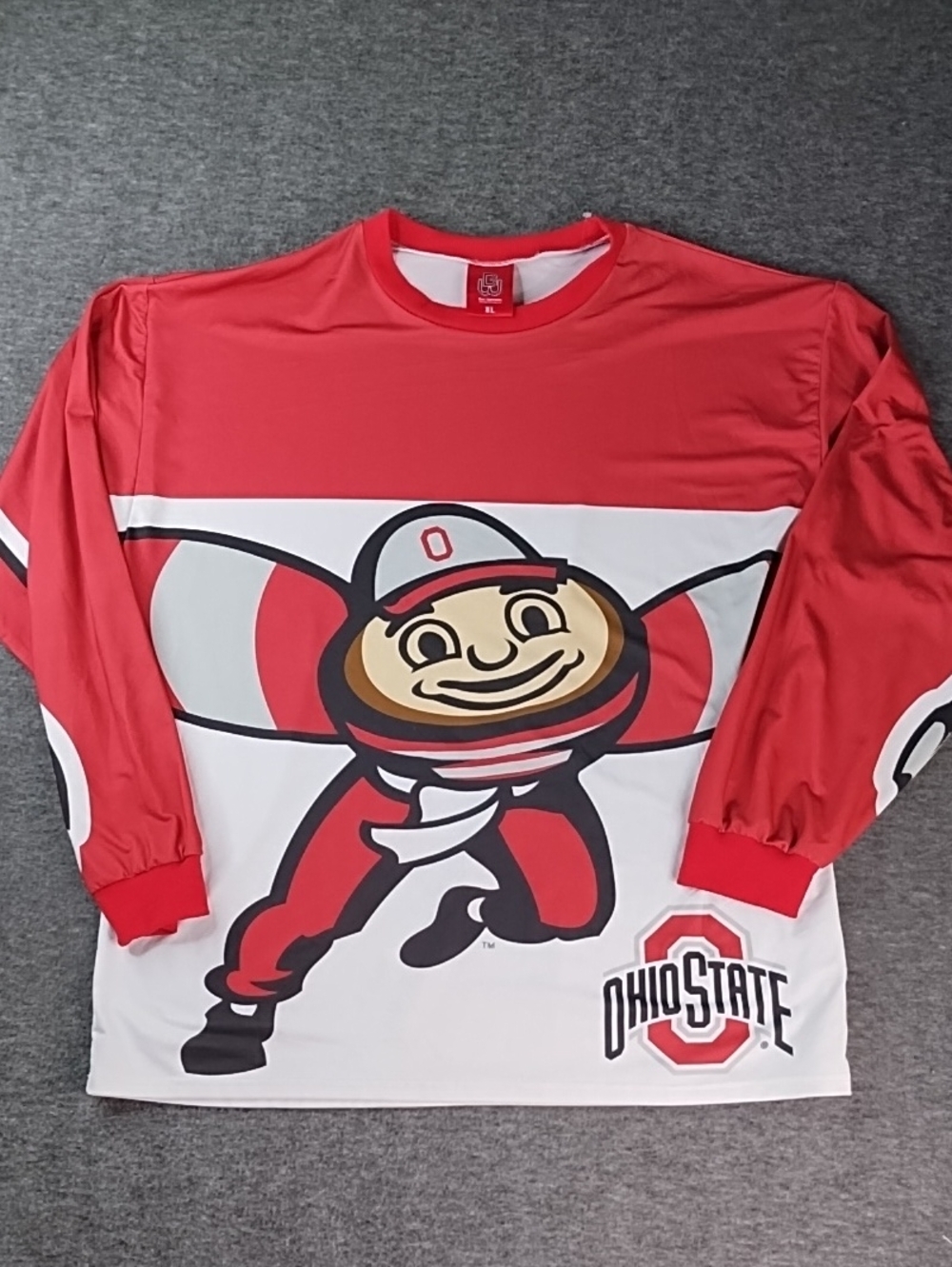 Ohio State Men's Red & White Long-Sleeve Mascot Tee